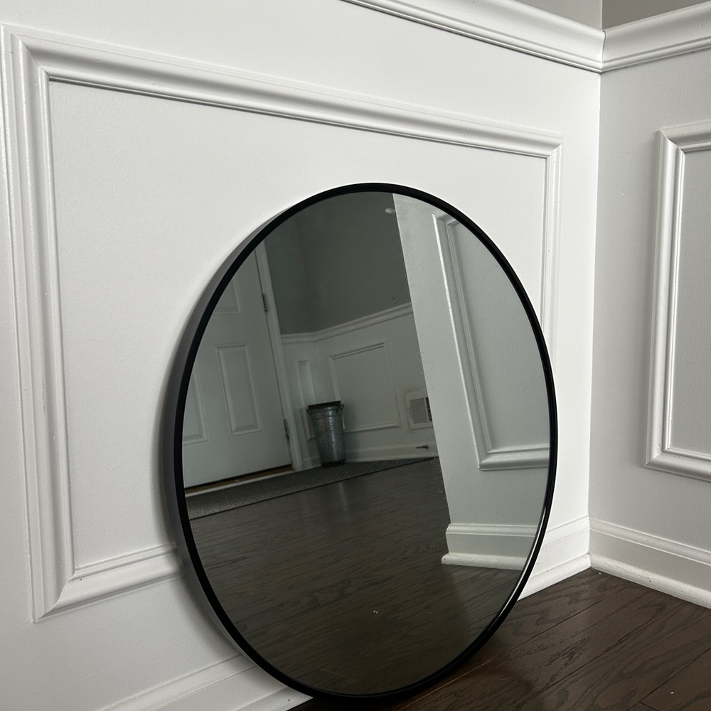 Sleek Black Round Wall Mirror